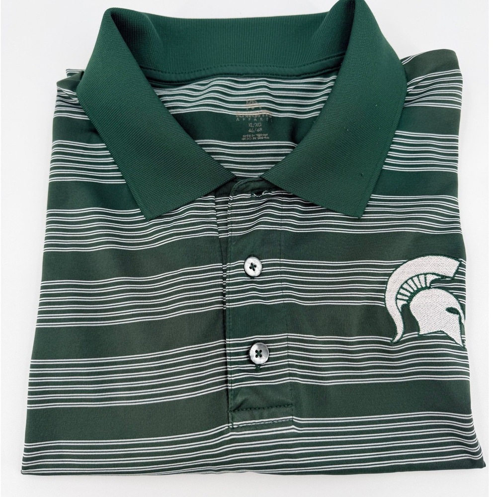 Knights Apparel Polo Shirt Mens XL Green White Excellent MSU Spartans Striped